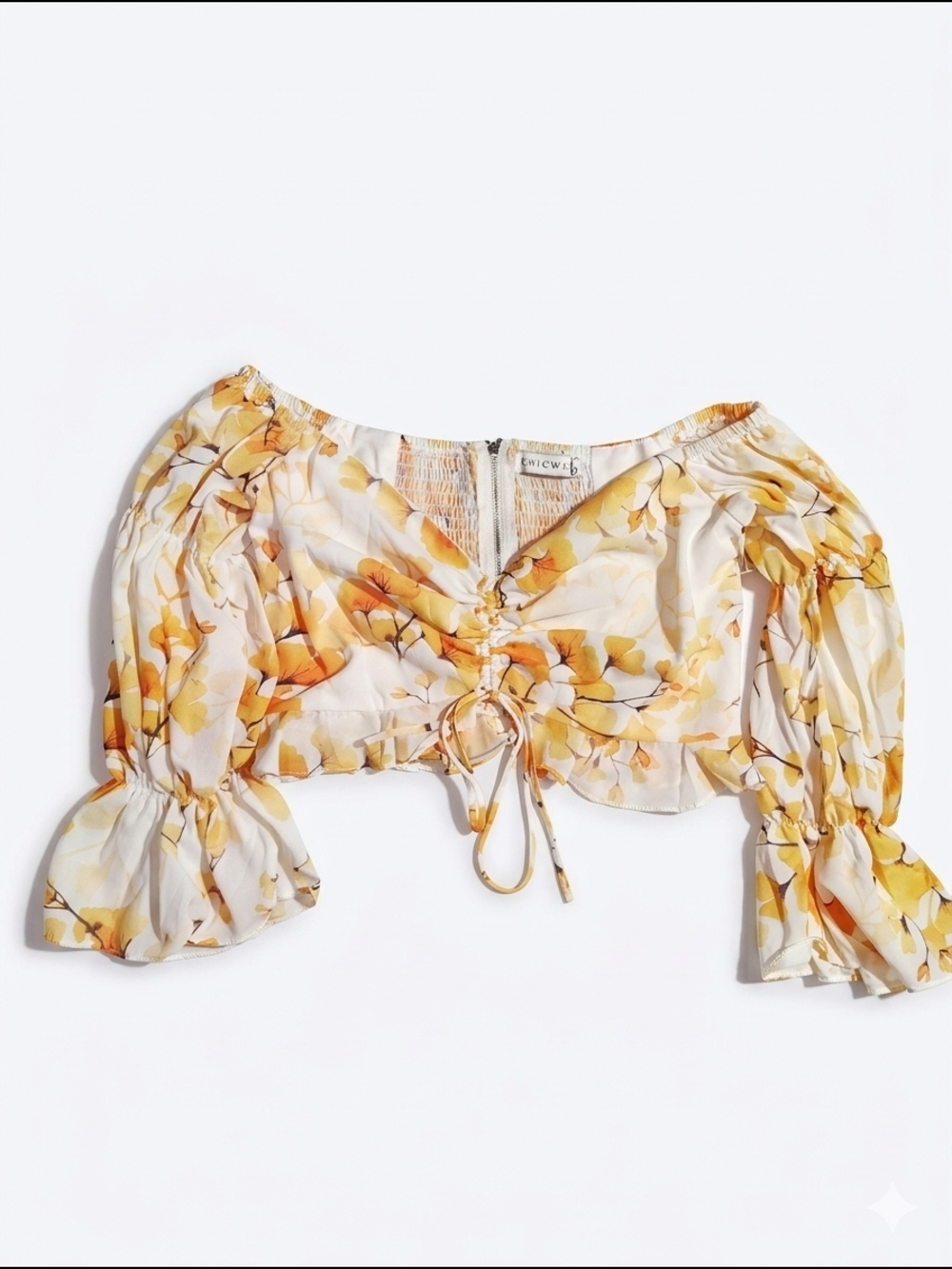 Nwt Medium Flutter-Sleeve Floral Crop Top in‎ Yellow - Unknown Brand